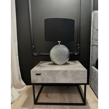 Lampička Stolní lampa stříbrná keramika 51 cm látkové stínítko černý kulatý základní kabel s moderním vypínačem Beliani