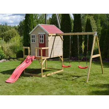 Zahradní domek Wendi Toys Dětský zahradní domeček a hřiště (2 houpačky + skluzavka) barva: šedá