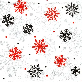 Papírový ubrousek UBR-E135, Ubrousek, 16x16 cm, VLOČKY - ČERNÉ, ČERVENÉ, BÍLÉ, 1 kus