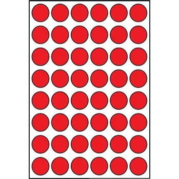 Samolepící etiketa Toppapír Print etikety barevné, kruh 15mm, 10 listů, A6, 48ks/list Barva: Reflexní červená