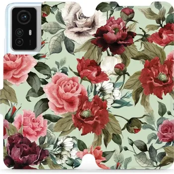 Pouzdro na mobilní telefon Flipové pouzdro Mobiwear - Xiaomi Redmi Note 12S - MD06P Růže a květy na světle zelené (Knížkové flip pouzdro, obal, kryt na mobil Xiaomi Redmi Note 12S - MD06P Růže a květy na světle zelené, materiál Umělá kůže + TPU - ochrana 360°, stojánek, silikonová)