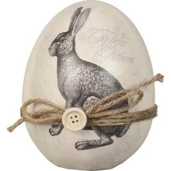 Dekorační vajíčko s motivem zajíce a mašličkou – 12x14 cm