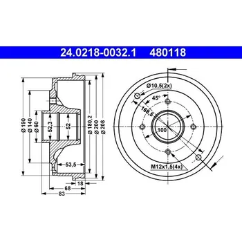 Brzdový systém Brzdový buben ATE 24.0218-0032.1