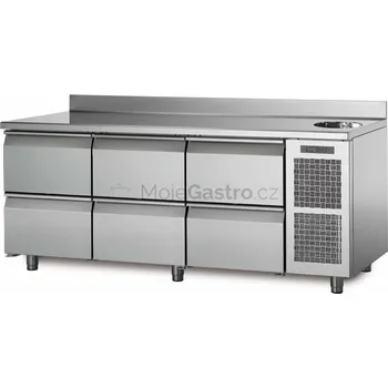 Coldline Chladící stůl TA17/6MS s deskou, dřezem a zadním lemem