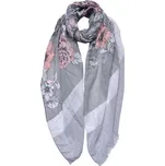 Šedý dámský šátek s barevnými květy - 85*180 cm