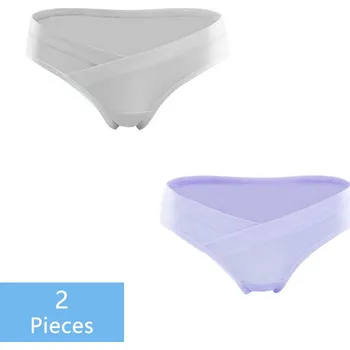 Těhotenská podprsenka Těhotenské kalhotky 2 ks (různé barvy 2) s vykrojením pod bříškem Barva: šedá+fialová, Velikost: XL