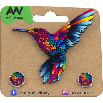 Brož art-wood.cz Dřevěná brož + náušnice - Kolibřík