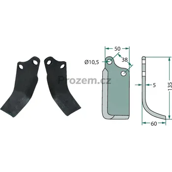 Pracovní nůž Frézovací klenutý nůž pravý pro Agria, 06624, 166706624, 38/10,5/135 mm