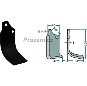 Pracovní nůž Frézovací klenutý nůž pravý pro Sicma, 56/14,5/225 mm