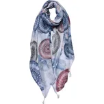 Bílo-modrý dámský šátek s potiskem lapačů a střapci - 90*180 cm