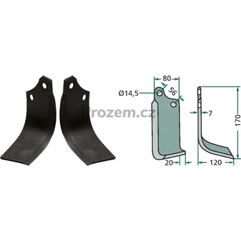 Pracovní nůž Frézovací klenutý nůž pravý pro Ortolan, 56/14,5/170 mm