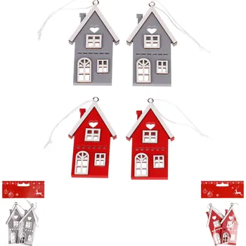 Dekorace - Dřevěný domeček 9 cm 2 ks - červený/šedý Barva: červená