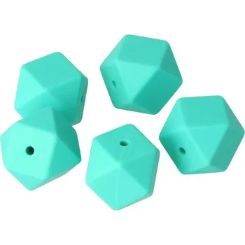 Dětské navlékací korálky Natana hranaté silikonové korálky tyrkysové 17 mm 5 kusů