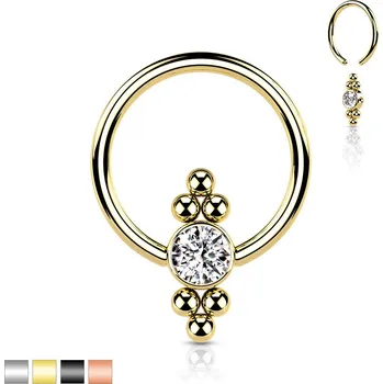 Piercing Piercingate Kruh s kamínkem PKR00140 - Barva/Motiv: Černá/Čirá, Průměr kroužku: 8 mm, Průměr tyčky: 1 mm