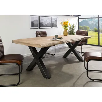 Jídelní stůl Jídelní stůl mango 180x90x77 béžový lakovaný / X-nohy antracit lesklý METALL 5