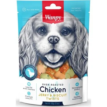 Pamlsek pro psa Wanpy Dog Chicken Jerky & Biscuit Twists 100 g