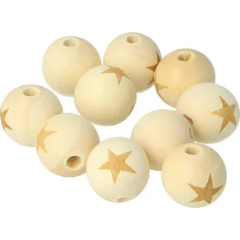 Dětské navlékací korálky Ntana dřevěný korálek s hvězdičkou 20 mm 10 ks