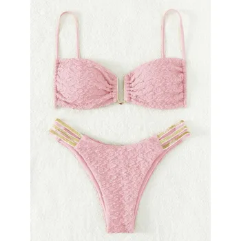 Dámské plavky Dámské plavky dvojdílné - bikiny s kovovou sponou mezi košíčky Barva: Růžová, Velikost: S