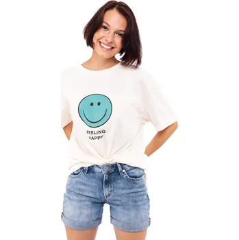 Dámské tričko Noisy May dámské triko s potiskem Smiley smetanové Velikost: XS