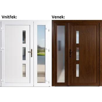 Vchodové dveře Dvoukřídlé vchodové dveře plastové Soft Venus+Sklo Nisip, Zlatý dub/bílá, 150x200 cm, levé