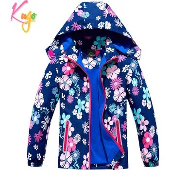 Dívčí podzimní bunda, zateplená - KUGO B2857, tmavě modrá, kytky Barva: Modrá tmavě, Velikost: 116