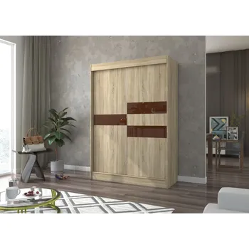 Šatní skříň Šatní skříň s posuvnými dveřmi Batia - 150 cm Barva: dub Sonoma + Choco Lacobel