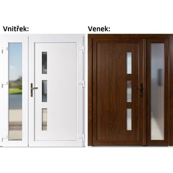 Vchodové dveře Dvoukřídlé vchodové dveře plastové Soft Venus+Sklo Nisip, Zlatý dub/bílá, 150x200 cm, pravé