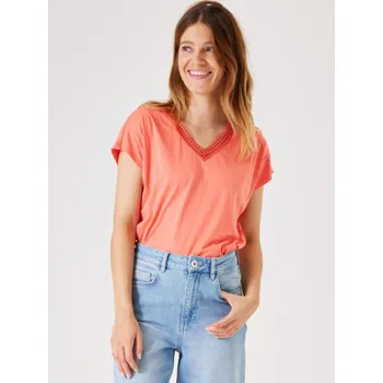 Garcia dámské triko s krajkovou aplikací lososové Velikost: M