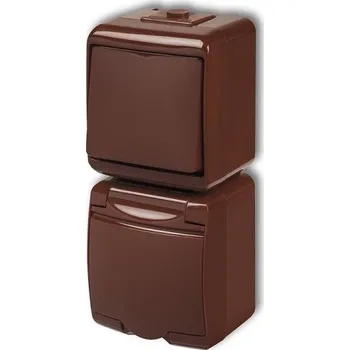 Elektrická zásuvka Zásuvka s vypínačem č.1, IP54, hnědá, vertikalní, Karlik