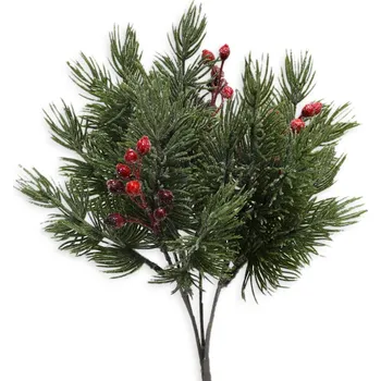 umělá květina Keřík vánoční pvc 33cm zelená třpytky