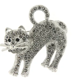 Brož Brož - kočka s broušenými kamínky, černé barvy 9001696-3