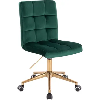 Otočné křeslo Vestland velur na zlaté podstavě s kolečky - lahvově zelená