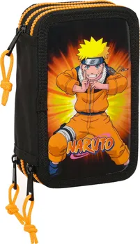 Penál Naruto třípatrový penál vybavený 12,5 x 19,5 x 5,5 cm černý/oranžový
