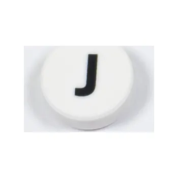 Hračka 98138pb220 White Tile, Round 1 x 1 with Black Capital Letter J (Bílá dlaždice, kulatá 1 x 1 s černým velkým písmenem J)