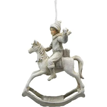 Vánoční ozdoba Závěsná dekorace chlapec na houpacím koníkovi – 9x4x12 cm