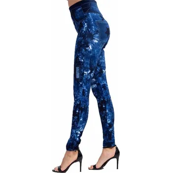 Dámské kalhoty Dámské legíny s džínovým motivem a potiskem batiky Barva: tmavě modrá (PD390 Blue), Velikost: 3XL