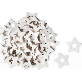 Vánoční dekorace Hvězdy přízdoba dřevo 50ks/3cm bílá