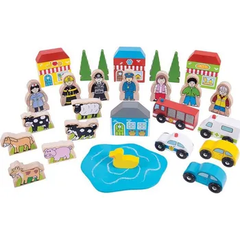 Vláček a vláčkodráha Bigjigs Rail Velká sada příslušenství dřevěné vláčkodráhy