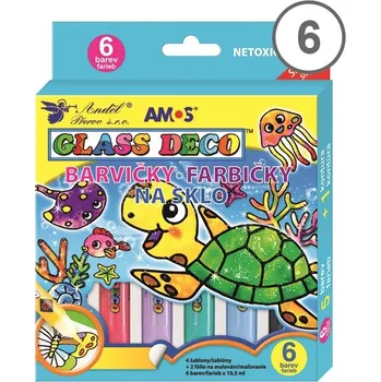 Speciální výtvarná barva Anděl Přerov Barvy na sklo sada 6 barev 10,5 ml + fólie a šablony