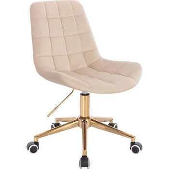Otočné křeslo Voss velur na zlaté podstavě s kolečky - krémová