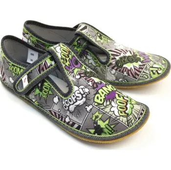 Chlapecké bačkory Bačkory přezůvky BAREFOOT EF 395 Graffiti šedozelené velikost: 28
