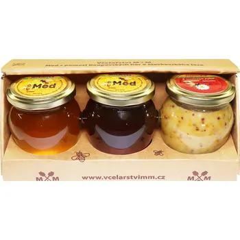 Včelařství M+M med světlý 250g, med tmavý 250g, med s rouskovým pylem 10% 220g