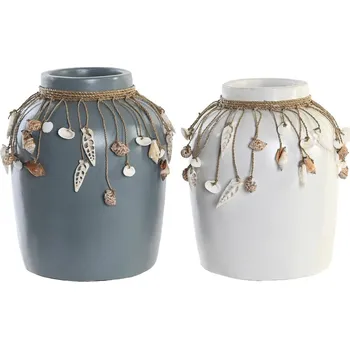 Váza Vázy DKD Home Decor Mušle Bambus Modrá Bílá (20 x 20 x 26 cm) (2 ks)