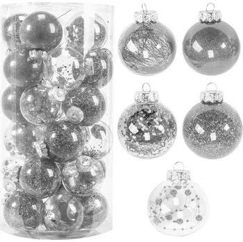Vánoce Sada vánočních baněk BOMBKI 30 ks mix druhů stříbrno-bílá