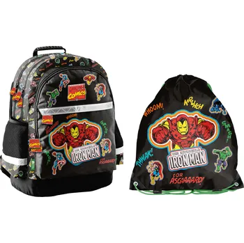 Školní batoh Paso Školní set tříkomorový batoh + vak na záda Iron Man
