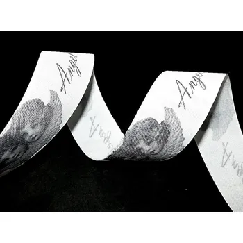 Stuha krp133, Stuha s potiskem, 4 cm, šedý anděl angel