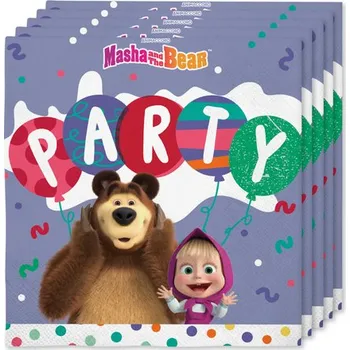 Koktejlová dekorace Funiglobal - 16 ubrousků - Máša a medvěd (33 x 33 cm) -