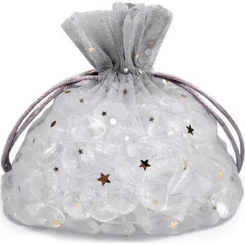 Dárkový pytlík hvězda 13x18 cm tylový, barva 2 šedá