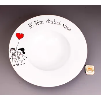 Talíř Hluboký talíř svatební - srdíčko balónek