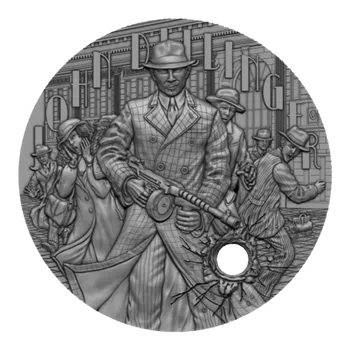 Exkluzivní stříbrná mince John Dillinger 2 Oz 2022 (The Gangsters) Ultra High Relief Gilded Antique - (3.)